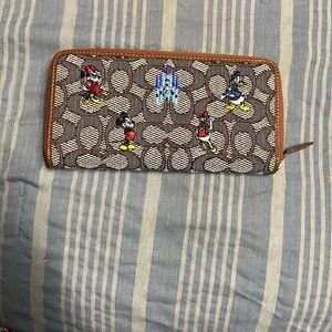 Coach Brown and Red Wallet with Character Design